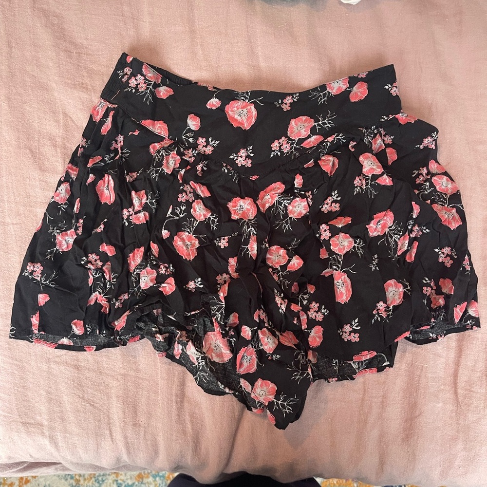 Floral Black and Pink Shorts